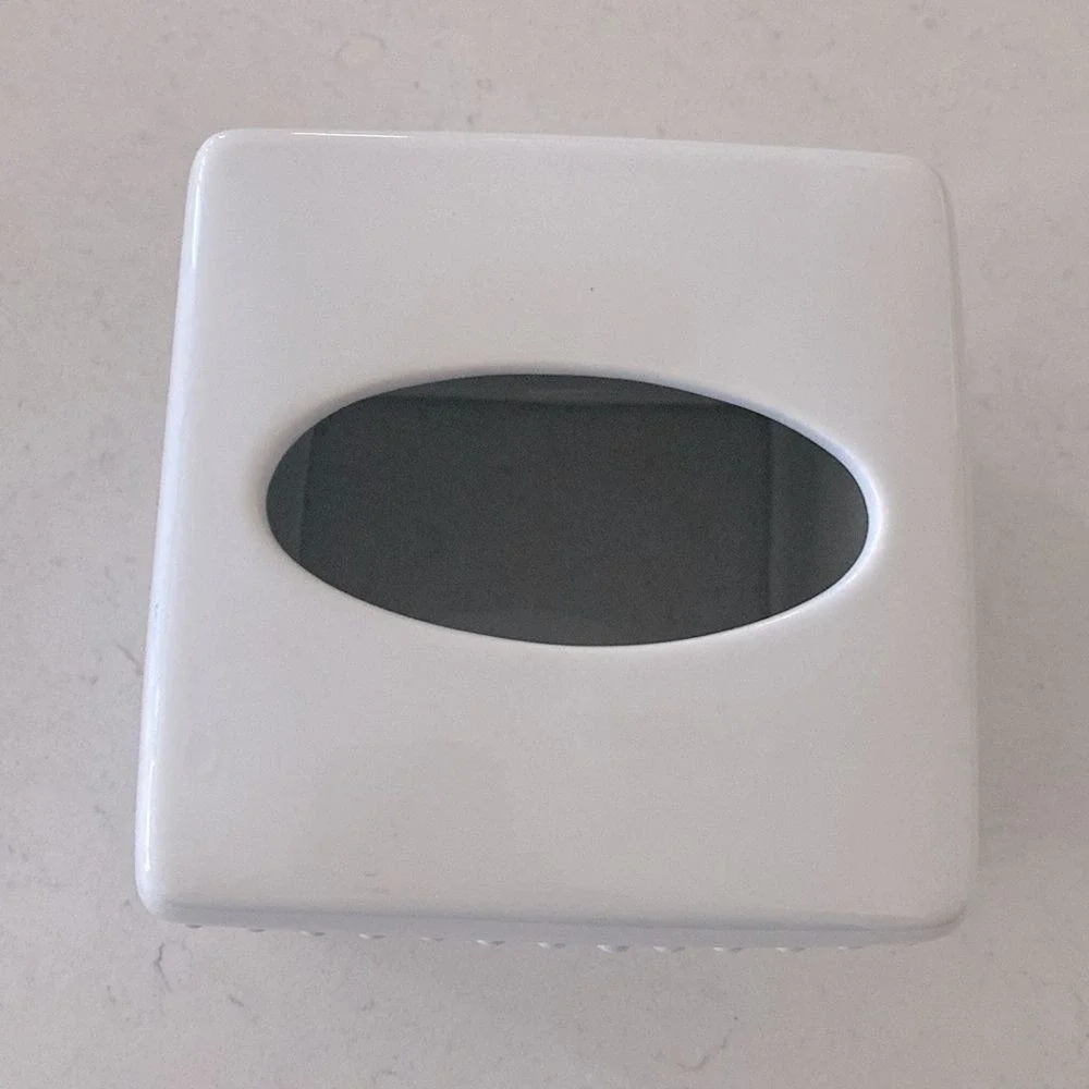 White Ceramic Beaded Tissue Box Cover Square Glossy Boutique Holder Vanity Decor